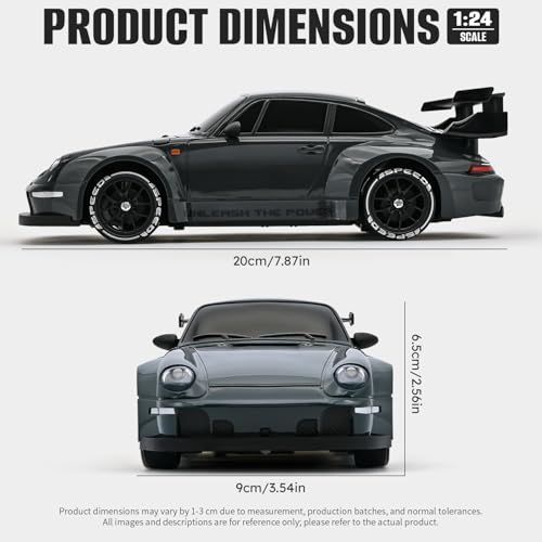 RC Drift Car,1:24 Scale Remote Control Car, 2.4GHz 20KM/H 4WD High Speed RC Cars for Kids with LED Light, Two Batteries,Drifting Tires,Racing Vehicle Toy for Adults Boys Girls Gray - color: Gray
