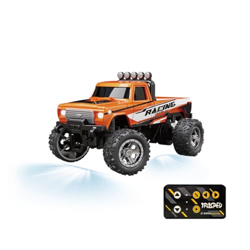 Mini 1/64 RC Off Road Truck, 2.4GHz Alloy Remote Control Car with LED Lights, 3-Speed Monster Truck, Shock Absorber Suspension, Desktop All Terrain RC Vehicle for Teens & Adults - color: Orange