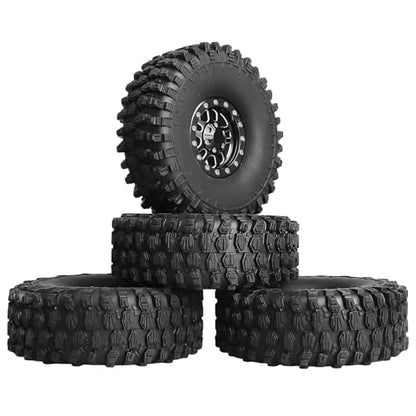 High-Grip Aluminum 1.9 Beadlock Wheels and Tires Set Combo All-Terrain for Traxxas TRX-4 Axial SCX10 Capra RC4WD Redcat Gen8 1/10 Scale RC Crawler - color: Black Rims