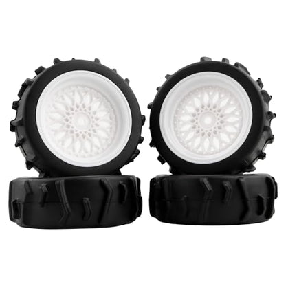73mm RC Rally Car Tires Rubber Tires Tyres & Plastic Wheel Rims 12mm Hex Compatible with Traxxas 4 Tec 2.0 Tamiya TT01 XV01 Kyosho WR8 Sakura WLtoys HPI Touring Racing Car (White)