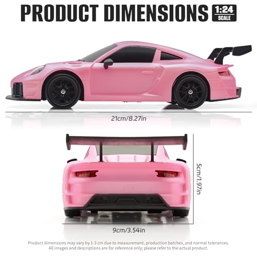 RC Drift Car, 1:24 4WD Remote Control Cars Vehicle with LED Light,2.4GHz 20KM/H High Speed RC Cars with Two Batteries & Drifting Tires Racing Sport Toy for Adults Boys Girls Kids Pink - color: Pink