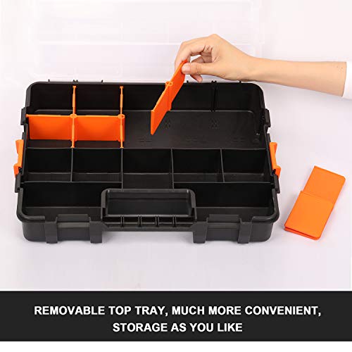 CASOMAN Tool Box Organizer Interlocking Black Small Parts Organizer for Fasteners and Crafts w/Removable Dividers (2 Piece Pack) - size: 2 Piece Set, Black