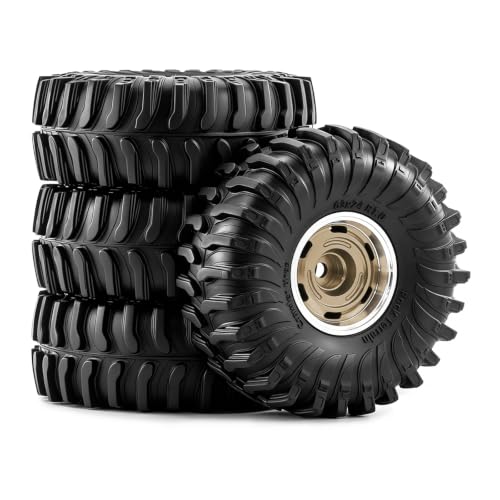 1.0" Beadlock Aluminum Wheels and 64mm Soft Rubber Tires | for SCX24, TRX4M, Ascent 18, FCX24, 1/18 1/24 RC Crawler, 7mm Hex, 0mm Offset, with Foam Inserts, (Bronze A) - color: Bronze A