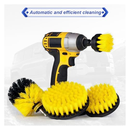 ZIMISI 4PCS Drill Brush Attachment Set, Mult-Purpose Car Wash Brush, Rotary Detailing Brush Set, Car Carpet Cleaner Brushes for Wheel, Grout, Shower, Bathroom, Floor (Yellow)