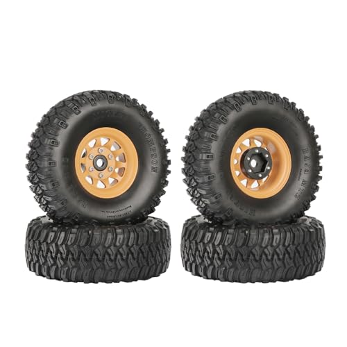 4PCS 1.55 Inch Aluminum Alloy Beadlock Wheel Rim Tyre and 95mm Rubber Tires Set for 1/10 RC Rock Crawler Car Upgrade Parts for Tamiya Axial AX90069 D90 TF2 CC01 LC70(10Holes-Yellow) - color: 10holes-yellow