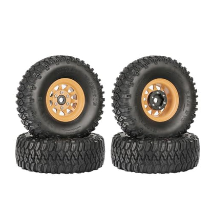 4PCS 1.55 Inch Aluminum Alloy Beadlock Wheel Rim Tyre and 95mm Rubber Tires Set for 1/10 RC Rock Crawler Car Upgrade Parts for Tamiya Axial AX90069 D90 TF2 CC01 LC70(10Holes-Yellow) - color: 10holes-yellow