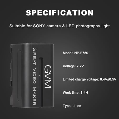 GVM 2 Packs NP-F750 Replacement Batteries 7.2V 4400mAh with Dual Travel Chargers, Compatible with NP-F550/570/750/770/960/970/DCR/DSR/HDR/FDR/HVR/HVL Camera Camcorder LED Video Light Slider Monitor