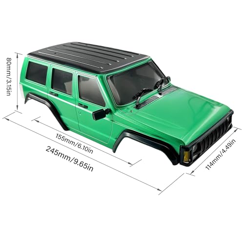 6.10in Wheelbase ABS Hardtop Cherokee Body for TRX4M Bronco Defender Chassis, 1/18 RC Crawler Body Shell with Front & Rear Bumpers (Green) - color: Green