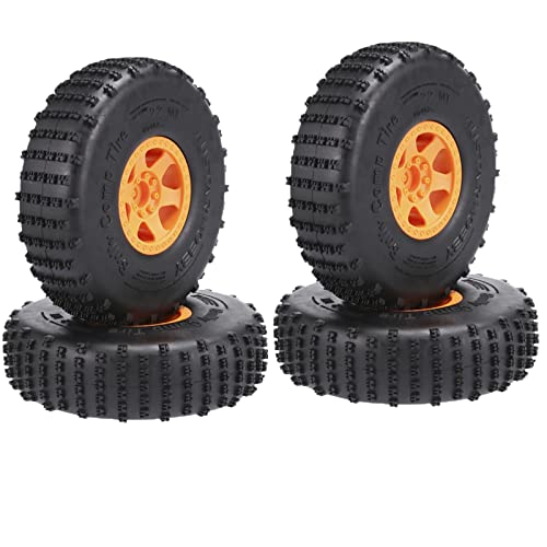 4PCS 2.2 inch Beadlock Plastic Wheel Rims 142mm Rubber Tyre Tires Set 12mm Hex Compatible with 1/10 RC Rock Buggy Crawler Car Axial SCX10 TRX4 Wraith 90018 RR10 Bomber (Orange) - color: Orange