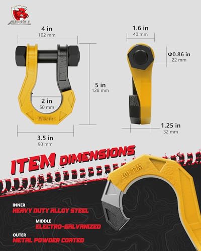 3/4" D Ring Separate Shackles, 52,910lbs Break Strength Easy Open Towing Winch Shackles, Heavy Duty Shackles with 7/8" Screw Pin for Tow Strap Winch Off Road Vehicle Recovery (BlackYellow) - color: BlackYellow