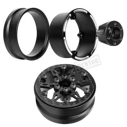 RC 1.9In Beadlock Wheels Ultra Lightweight Performance Carbon Fiber faceplate for 1/10 TRX4 TRX6 SCX10 I II III 90046 AXI03007 MST CFX D90 VS4-10 Gen8 RC Crawler Car(Black-E) - style: Black - (E)