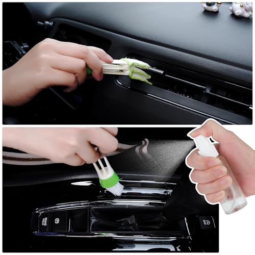 8 Pcs Car Window Cleaner Kit Triangle Shape Include Windshield Cleaning Tool with Extendable Handle 5 Microfiber Bonnets 1 Car Ventilation Brush 1 Empty 50ml Spray Bottle Glass Wiper Kits, Grey - color: Grey