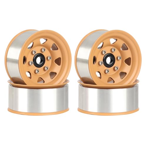 4PCS 1.55 inch Metal Beadlock Wheel Hub RC Car Aluminum Alloy Wheel Rim for 1/10 RC Crawler Car for Axial 90069 D90 TF2 Tamiya CC01 CC02 LC70 LC80 MST(Silver+Yellow) - color: Silver+yellow