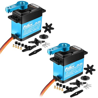 Feetech FT5330M 35KG Digital RC Core Servo Motor Waterproof Metal Gear 25T Servo Arm Horn 180 Degree 6V-7.4V for Metal Gear 1/8 1/10 Baja Car（Pack of 2）