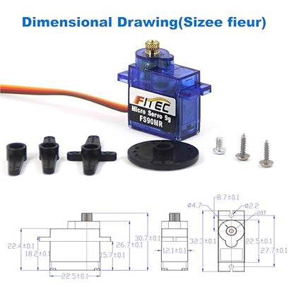FEETECH FS90MR 360 Degree Micro Servo 9g, Small Metal Gear Continuous Rotation Servo Motor MG90 Mini Servos for Arduino RC Helicopter Airplane Car Robot Controls - size: 360°-FS90MR-C001