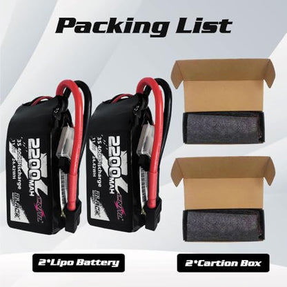 CNHL 2200mAh 3S Shorty Lipo Battery 11.1V 40C XT60 Plug (2 Packs) | Lightweight pack fits tight chassis for predictable control on technical terrain crawlers, light planes, and helis.