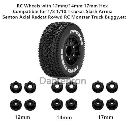 1/10 1/8 Truck Wheels and Tires 12mm 14mm 17mm Hex OD 4.41" RC Short Course Tires for 1:8 1:10 Off Road Truck Car Traxxas Slash 2WD 4×4 Rc4wd Arrma Senton Axial Losi Redcat 4PCS (Black) - color: Black