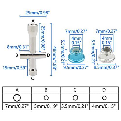 16pcs M4 Lock Nuts for 1/10 RC Car Wheel, Light Blue & Silver | 4mm Anodized Aluminum Alloy and Steel, Flange Serrated Nylon Insert Locking, With Wrench Set - color: Light Blue & Silver