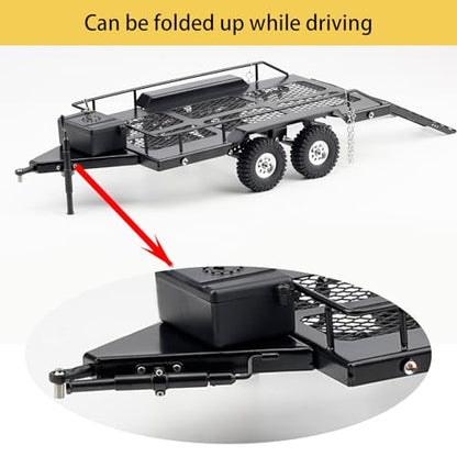 DJX RC Trailer Metal Hitch Mount Trailer with Led Light for TRX-4M FCX18 F150 Redcat Ascent18 HPI Venture-18 SCX24 AX24 FCX24 Etc 1/18 1/24 Upgrades Parts Accessories - style: 1/18 RC Trailer