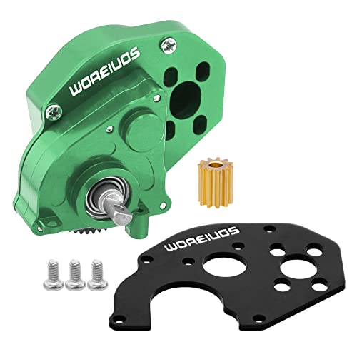 Complete Transmission Gearbox with Steel 0.3 Mod Transmission Gear and Metal Motor Mount for Axial SCX24 Deadbolt C10 JLU Gladiator Bronco 1/24 RC Crawler Car Upgrade (Green) - color: Green