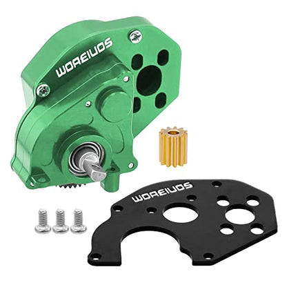 Complete Transmission Gearbox with Steel 0.3 Mod Transmission Gear and Metal Motor Mount for Axial SCX24 Deadbolt C10 JLU Gladiator Bronco 1/24 RC Crawler Car Upgrade (Green) - color: Green