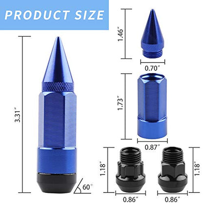 20Pcs Anti Theft Spikes Extended Tuner Wheel/Rims Lug Nuts with Wheel Locks M12X1.5+Socket (Blue) - color: Blue