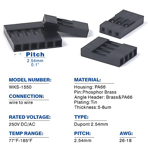 1550PCS 2.54mm Pitch Wire-to-Wire Connector Kit, Includes Pin Headers, Jumper Wire, Crimp Pins for RC Servo, Arduino, SMT, SATA, EPS, PCIE, Battery Balancer - size: XH2.54 1550PCS