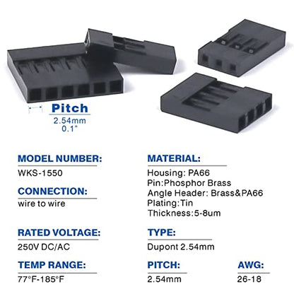 1550PCS 2.54mm Pitch Wire-to-Wire Connector Kit, Includes Pin Headers, Jumper Wire, Crimp Pins for RC Servo, Arduino, SMT, SATA, EPS, PCIE, Battery Balancer - size: XH2.54 1550PCS