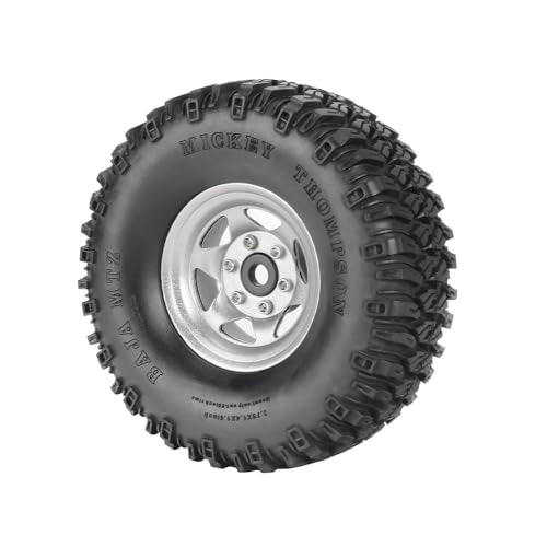 4PCS 1.55 Inch Aluminum Alloy Beadlock Wheel Rim Tyre and 95mm Rubber Tires Set for 1/10 RC Rock Crawler Car Upgrade Parts for Tamiya Axial AX90069 D90 TF2 CC01 LC70(6Spoke-Silver) - color: 6spoke-silver