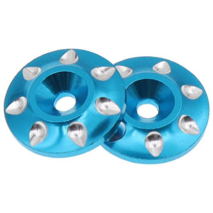 2PCS Metal Rear Wing Buttons Washer,Universal Rear Fixed Tail Protection Spacer/Gasket Compatible with 1/10 RC Off Road Short Truck Buggy Racing Car(Blue) - color: Blue