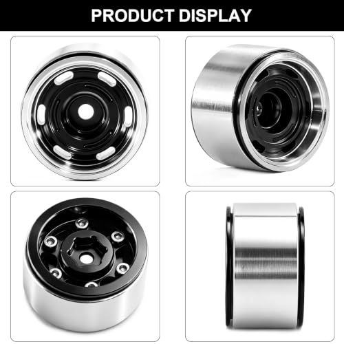 1.0" Beadlock Aluminum Wheels and 64mm Soft Rubber Tires | for SCX24, TRX4M, Ascent 18, FCX24, 1/18 1/24 RC Crawler, 7mm Hex, 0mm Offset, with Foam Inserts, (Black A) - color: Black a