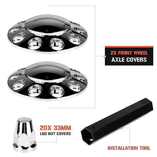 Aeagle Dome Front Axle Cover Combo Kits for Semi Truck Hubs w/Screw-On 33mm Lug Nut, ABS Plastic Chrome Plated, 10 Hole Removable Caps, 2Pcs - color: chrome