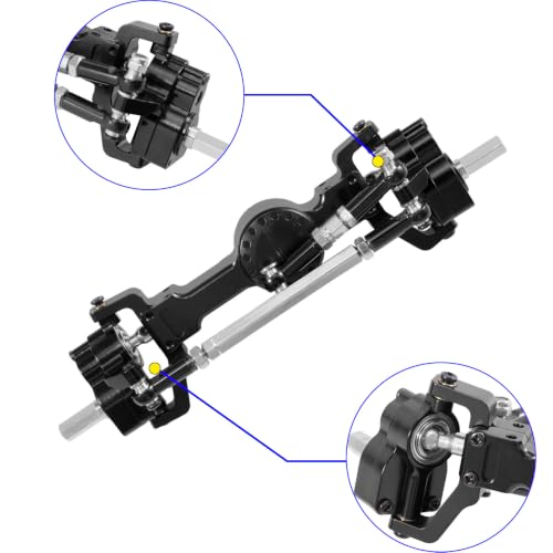 Metal Front & Rear Portal Axle Assembly Set for WPL C14 C24 B14 B24 B16 B36 C64 C64-1 C74 C74-1, Aluminum Axle Housing with Steel Gears, Steering Cups Tie Rods, 5mm RC Upgrade Parts (Black) - color: Black
