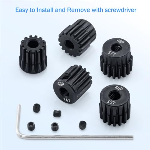 Surpass 48P Pinion Gear Set Hardened 13T 14T 15T 16T 17T Pinion Gear 3.175mm Inner Hole fit for 1/10 RC Car with Screwdriver (5pack) - size: 13T 14T 15T 16T 17T