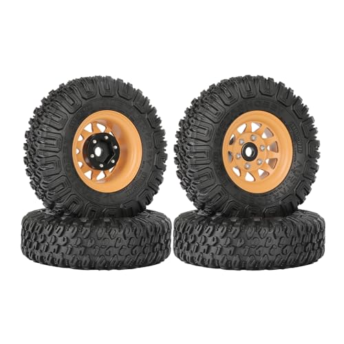 4PCS RC Car 1.55 Inch Tyres Aluminum Alloy Metal Beadlock Wheel Rim and Rubber Tires for 1/10 RC Crawler Car for Axial AX90069 D90 TF2 Tamiya CC01 LC70 MST JIMNY(85mm-10Holes Yellow) - color: 85mm-10Holes Yellow