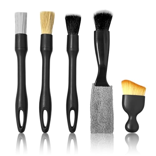 5 PCS Car Detailing Brush Set-Car Interior & Exterior Soft Boars Bristle Cleaning Brushes,Dusting Cleaning Supplies for Auto Detailing, Dashboard, Vents, Wheels,Tires,Leather Seat