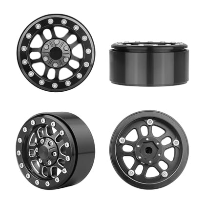 HobbyPark 1.9 Beadlock Wheels for TRX4 Axial SCX10 II III RR10 Wraith Redcat Gen 8 Gen 7 RC4WD 1/10 Scale RC Crawler Car (Black Ring) - color: Black Ring