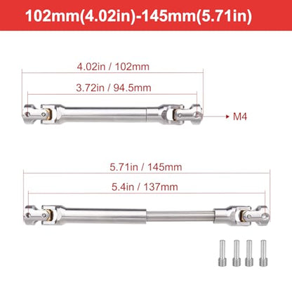 2pcs Hobbyfire 1/10 RC Crawler Drive Shafts Stainless Steel Universal Joint Driveshaft for Axial SCX10 II III Traxxas TRX4 Redcat Gen8 Gen7 Element Upgrades Parts(102-145mm) - style: 102-145mm