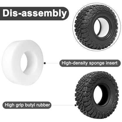 LRFHL 2.2 Crawler Tires for 1/10 Axial SCX10 D90 Traxxas TRX4, Black, 4PCS | 120mm * 47mm, RC Rock Crawler Tires with Foam Insert, Soft Rubber High Grip Sticky Tires - color: Black