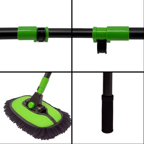 43'' Car Wash Brush with Long Handle Chenille Microfiber Car Wash Kit Mitt Retractable Bent Pole Car Wash Mop for Cars RV Truck Boat (Green-1) - color: Green-1