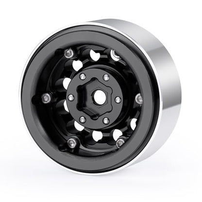 1.3inch beadlock wheels Aluminium RC Rims for 1/18th TRX4M 1/24th Axial SCX24 RC Crawler Car Upgrade Parts (Black) - color: Black