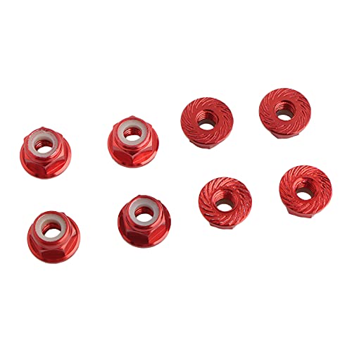 8PCS Flange M4 Lock Nuts Serrated Nylon Self-Tightening Aluminum M4 Wheel Hardware for Axial HPI TLR ECX Model RC Car Vehicles Upgraded Replacement Parts (Red) - color: Red