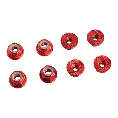 8PCS Flange M4 Lock Nuts Serrated Nylon Self-Tightening Aluminum M4 Wheel Hardware for Axial HPI TLR ECX Model RC Car Vehicles Upgraded Replacement Parts (Red) - color: Red