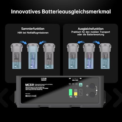 200W DJI Air 3/3S Battery Charging Hub 3-Channel Parallel Fast Charging Dual USB-C Input for DJI Air 3/3S Drone/RC, App Control/Storage/Discharge/LED Display