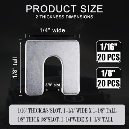 40Pcs Auto Body Fender Alignment Shim 1/16" & 1/8" Thick- 3/8" Slot Automotive Alignment Shim Assortment Kit