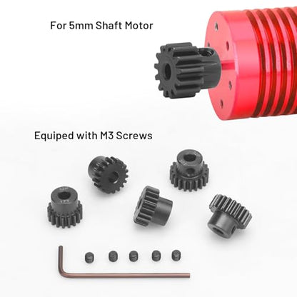 32P 5mm Pinion Motor Gear Sets, daitoku 5PCS RC Pinion Gears 17T 18T 19T 20T 21T for HPI Kyosho Losi Axial Tamiya 1/8 1/10 RC Car - size: 32P 17T 18T 19T 20T 21T
