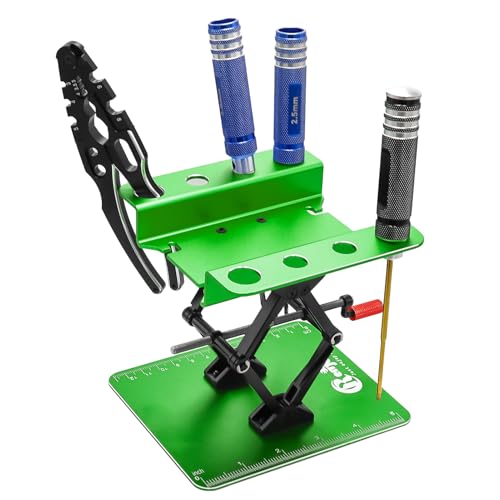 RC Work Stand Aluminum w/Screw Tray for 1/8 1/10 1/12 Scale RC Cars, Green | Lift Lower Adjustable RC Car Stand with Screw Tray RC Tool Set for RC Crawler Truck Traxxas Slash TRX4 Axial SCX10 Upgrades - color: Green