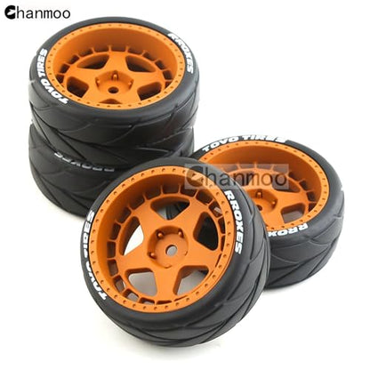 1/10 RC On Road Tires and 12mm Hex Hard Plastic Wheels Rims Rubber Drift Tyres for 1:10 Rally Racing Car Tamiya XV01 XV02 TA06 TT01 TT02 PTG2 144001 A959 HPI KYOSHO 4PCS (Brown B) - color: Brown B