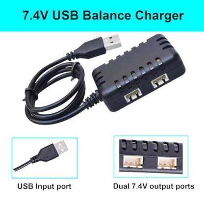 7.4V Li-ion/Lipo Battery Charger 2-in-1 USB Balance Smart Charger with XH-3P Plug 1A for 2S Batteries RC Cars Drone Boat Airplane Helicopter Truck Quadcopter Airsoft SCX24 SCX10
