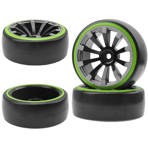 ShareGoo 12mm Hex RC Drift Car Wheels and Hard Plastic Tires Compatible with Traxxas HSP Redcat Tamiya HPI Kyosho 1/10 Scale On-Road Drifting Drift Car, Set of 4